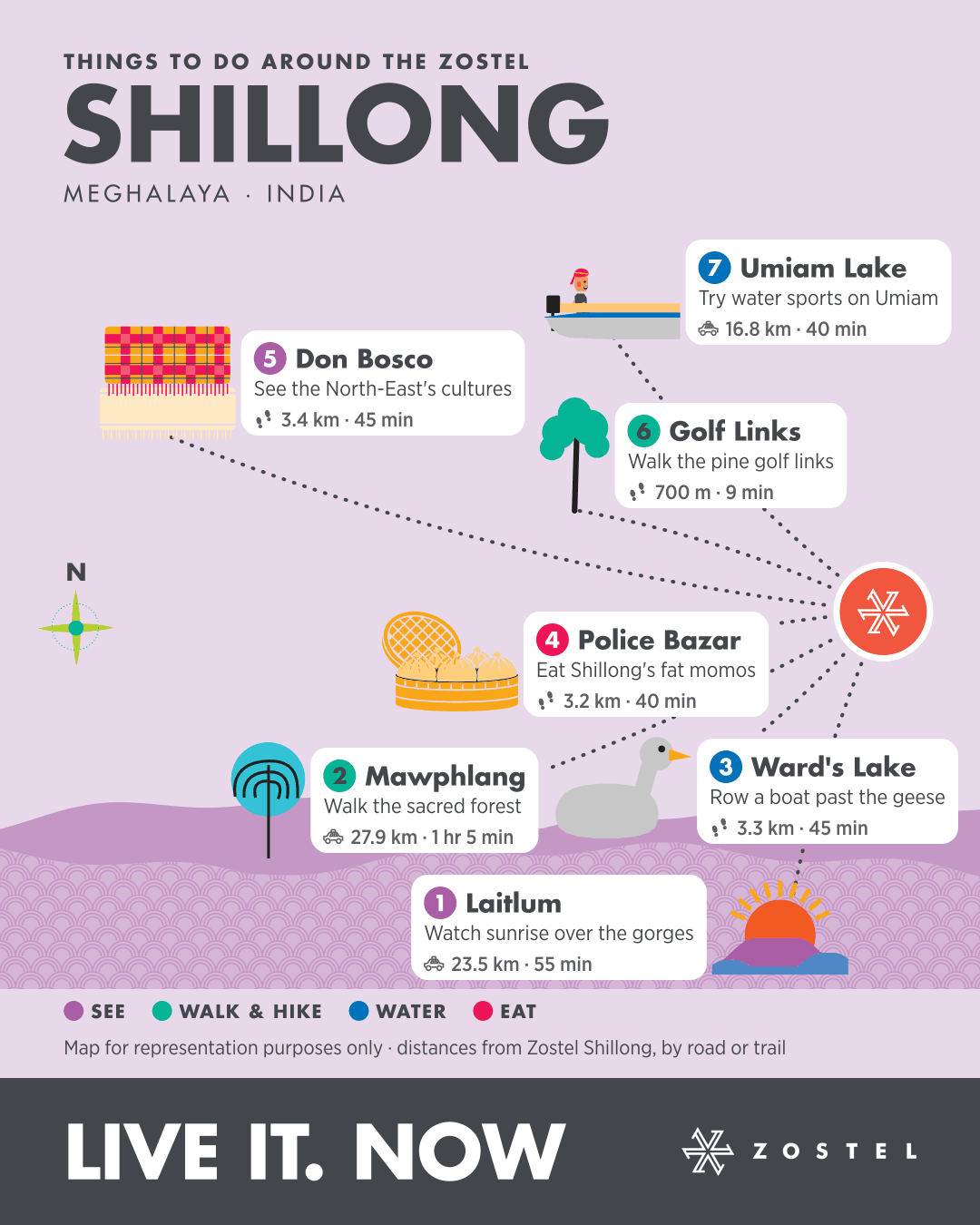 The Shillong phone map: things to do around Zostel Shillong, with distances and times