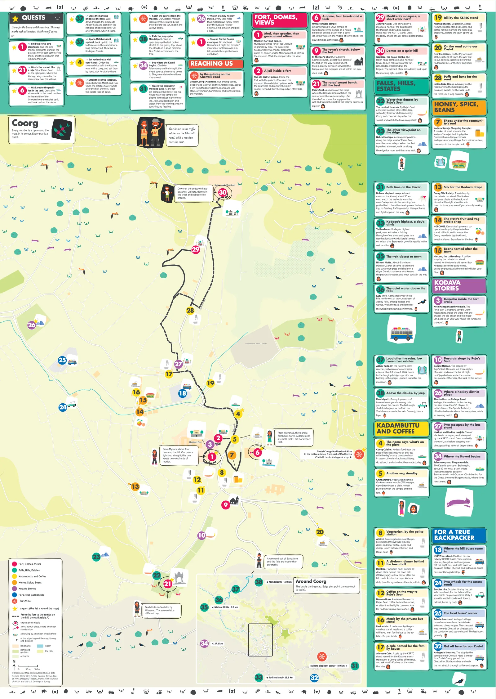 The Coorg city map: the streets around our homes with every numbered spot and its tip