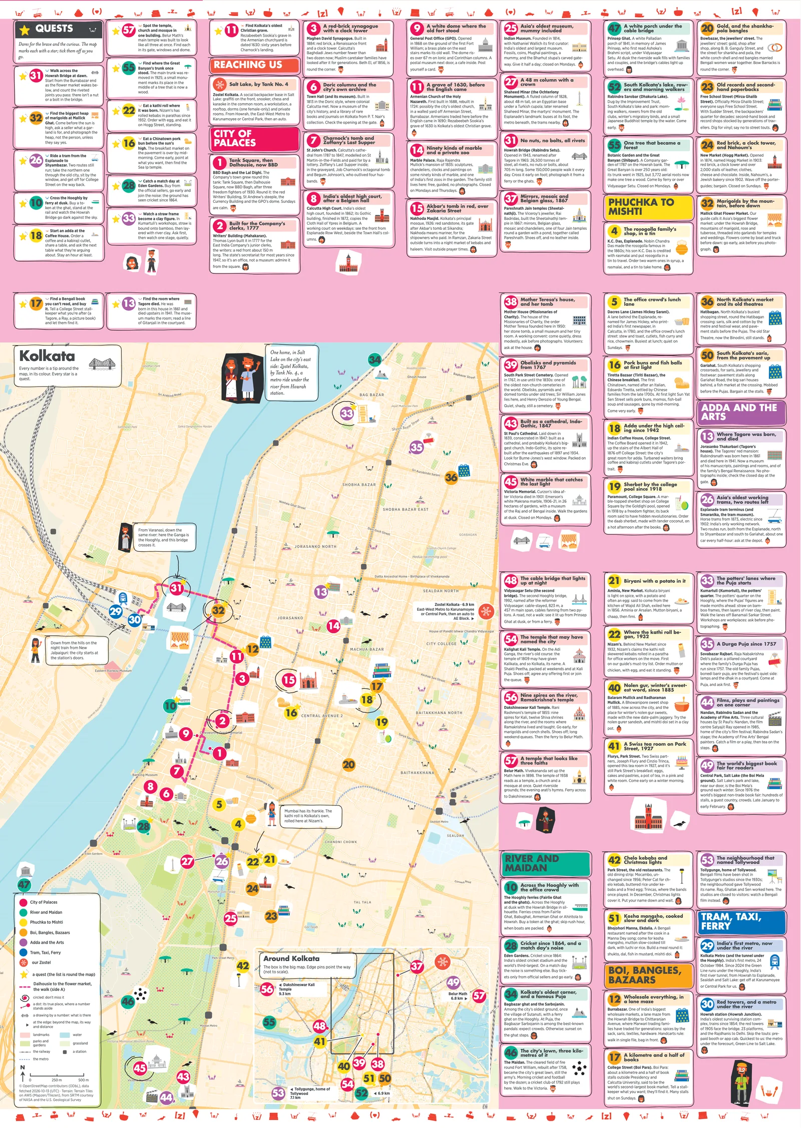 The Kolkata city map: the streets around our homes with every numbered spot and its tip