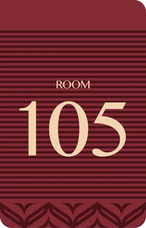 ROOM 105 on the kit's striped room-number card